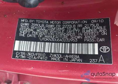 2010 Toyota Prius Ii z USA, uszkodzony, nr VIN JTDKN3DU6A0232953